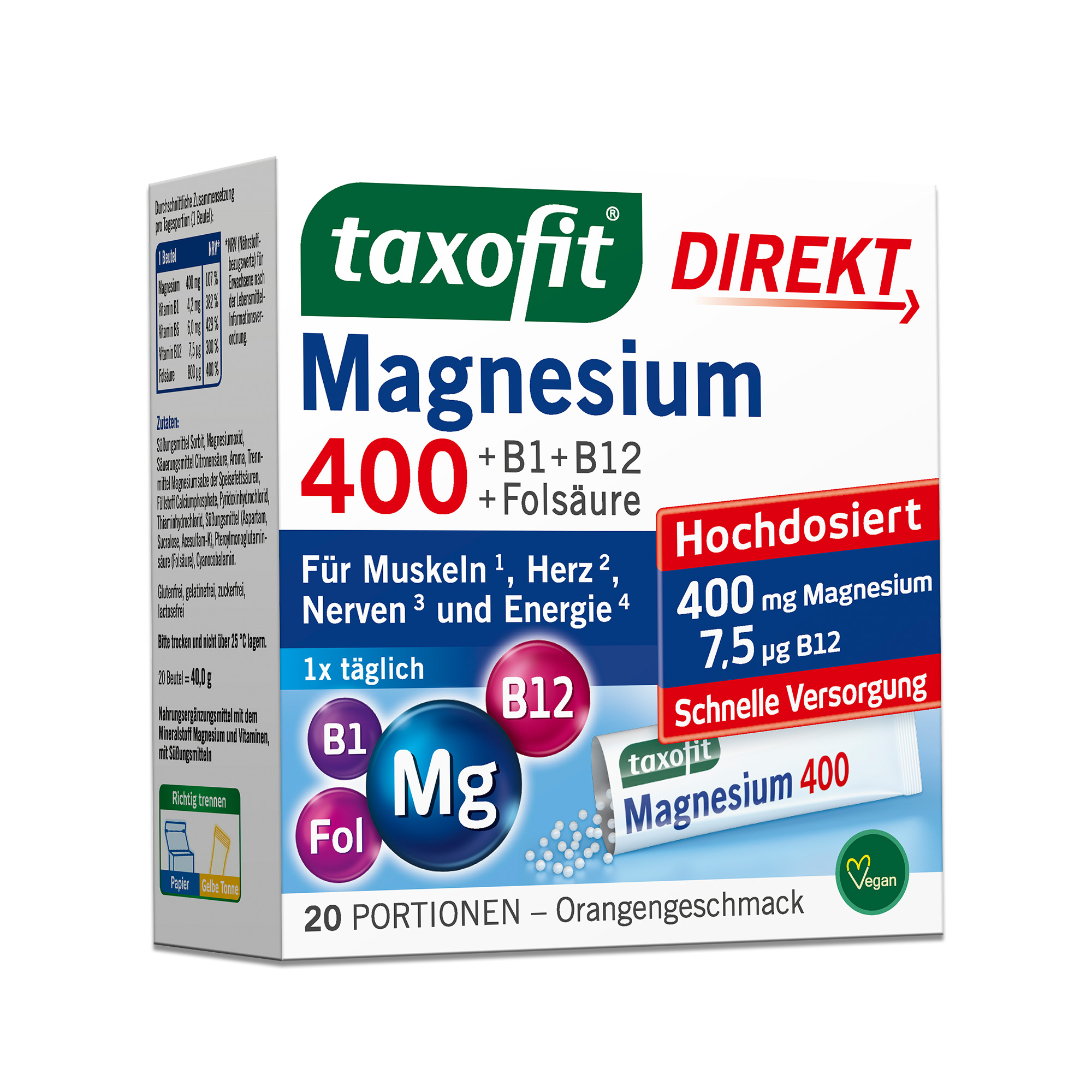 TAXOFIT Magnesium 400+B1+B6+B12+Folsäure 800 Gran.