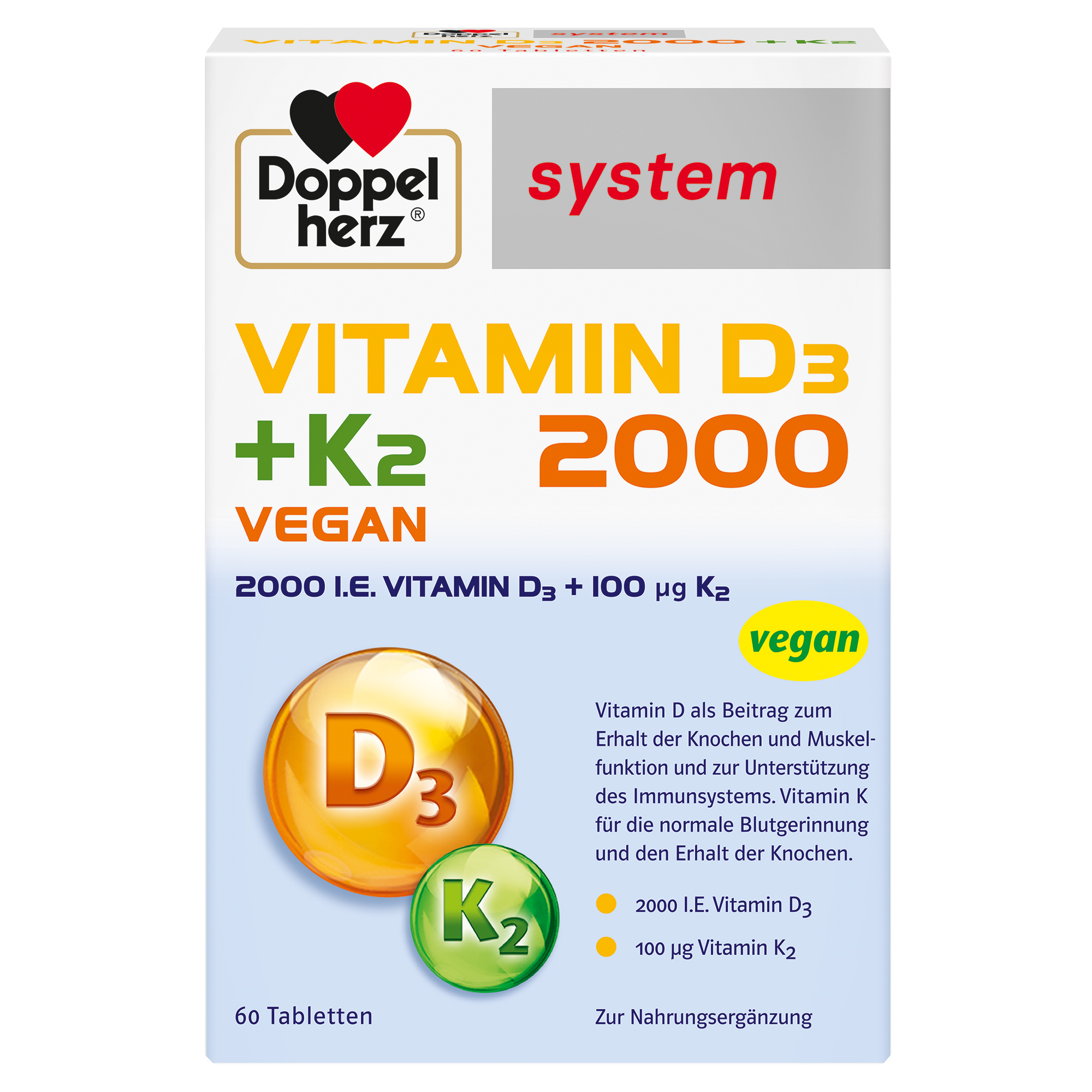 Doppelherz DOPPELHERZ Vitamin D3 2000+K2 system Tabletten