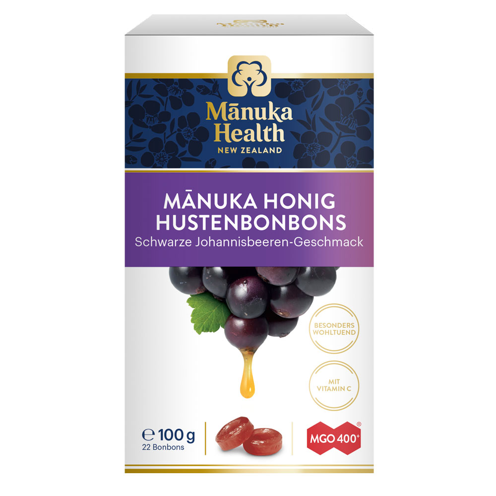 MANUKA HEALTH MGO 400+ Lutschbonb.schw.Johannisb.
