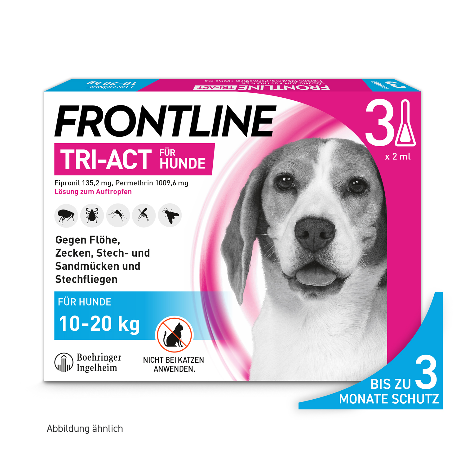 FRONTLINE TRI-ACT gegen Zecken, Flöhe und fliegende Insekten für Hunde M